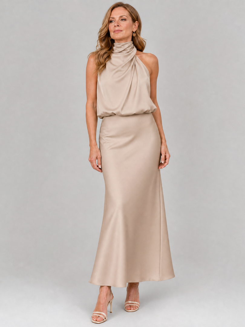 Damen Midi-Kleid mit drapiertem Hals Jully
