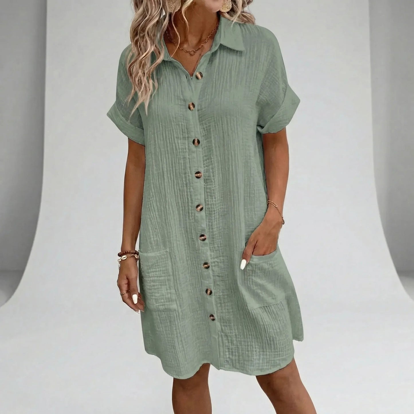 Damen Midi-Kleid mit durchgehender Knopfleiste Jully