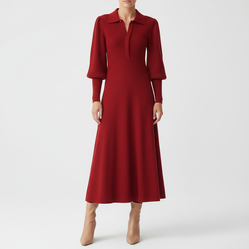 Damen Midi-Kleid mit klassischem Kragen Jully