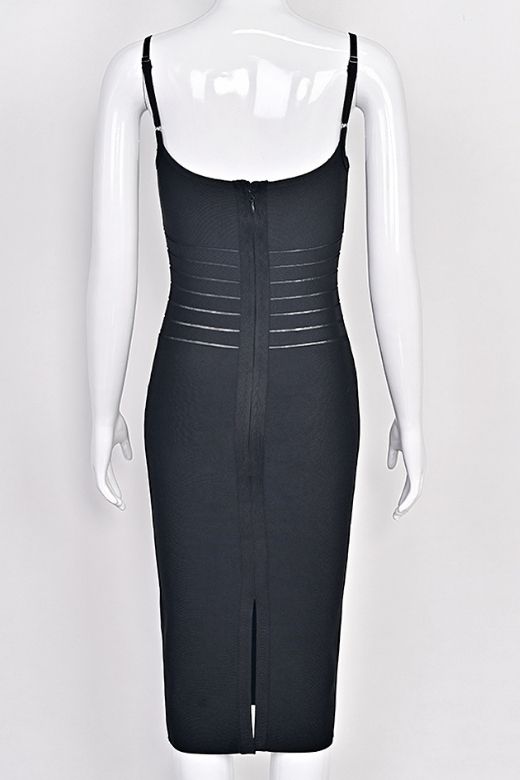 Damen Midi Kleid mit verstellbaren Trägern in Schwarz Jully
