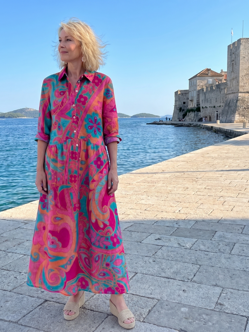 Damen Midikleid mit Knopfleiste und Kragen Jully