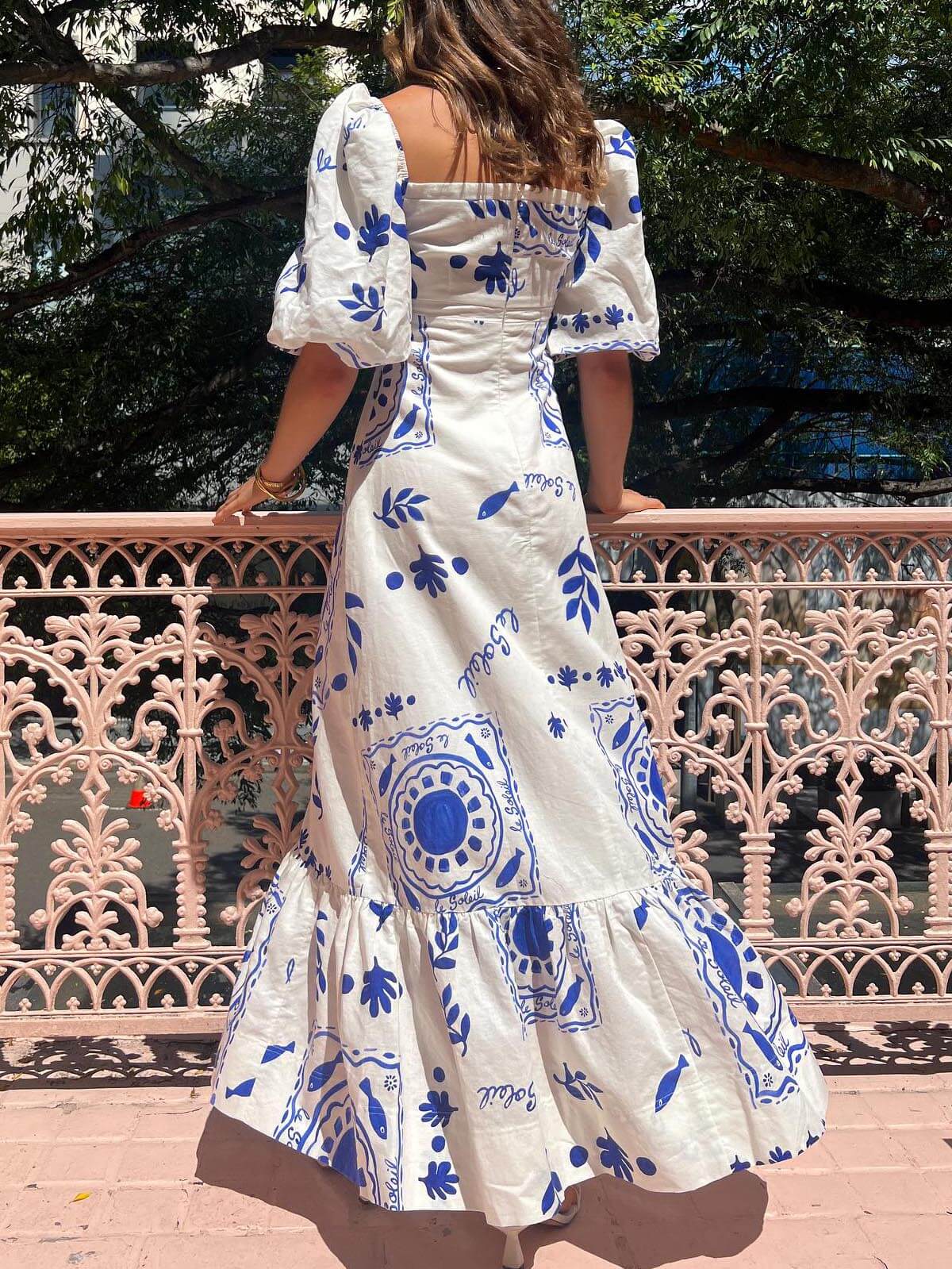 Damen Midikleid mit Puffärmeln und Blumendruck Jully
