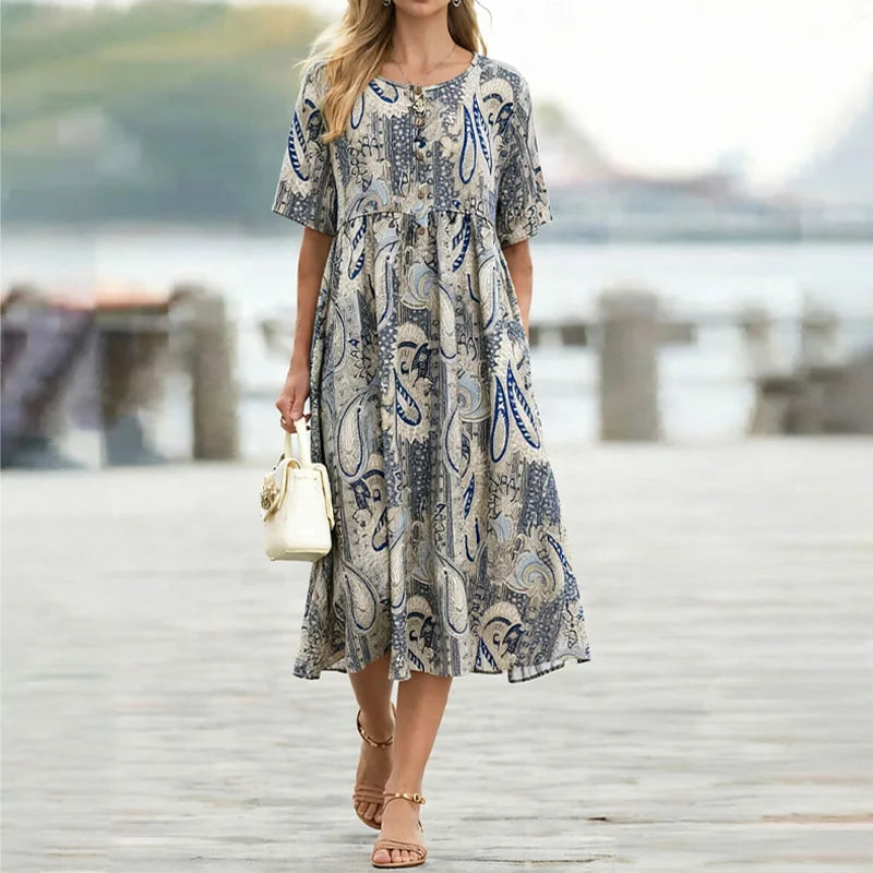 Damen Midikleid mit Rundhalsausschnitt und Taschen Jully