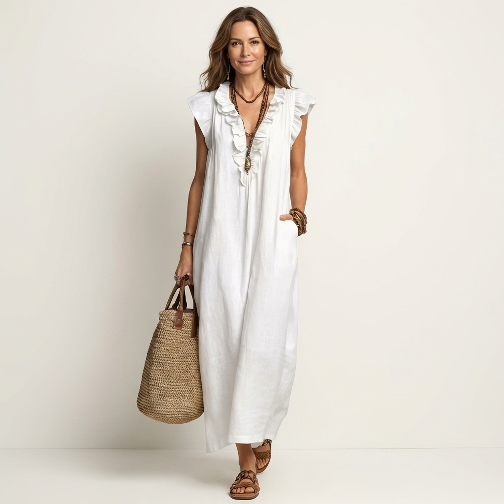 Damen Midikleid mit Rüschen und lockerer Passform Jully