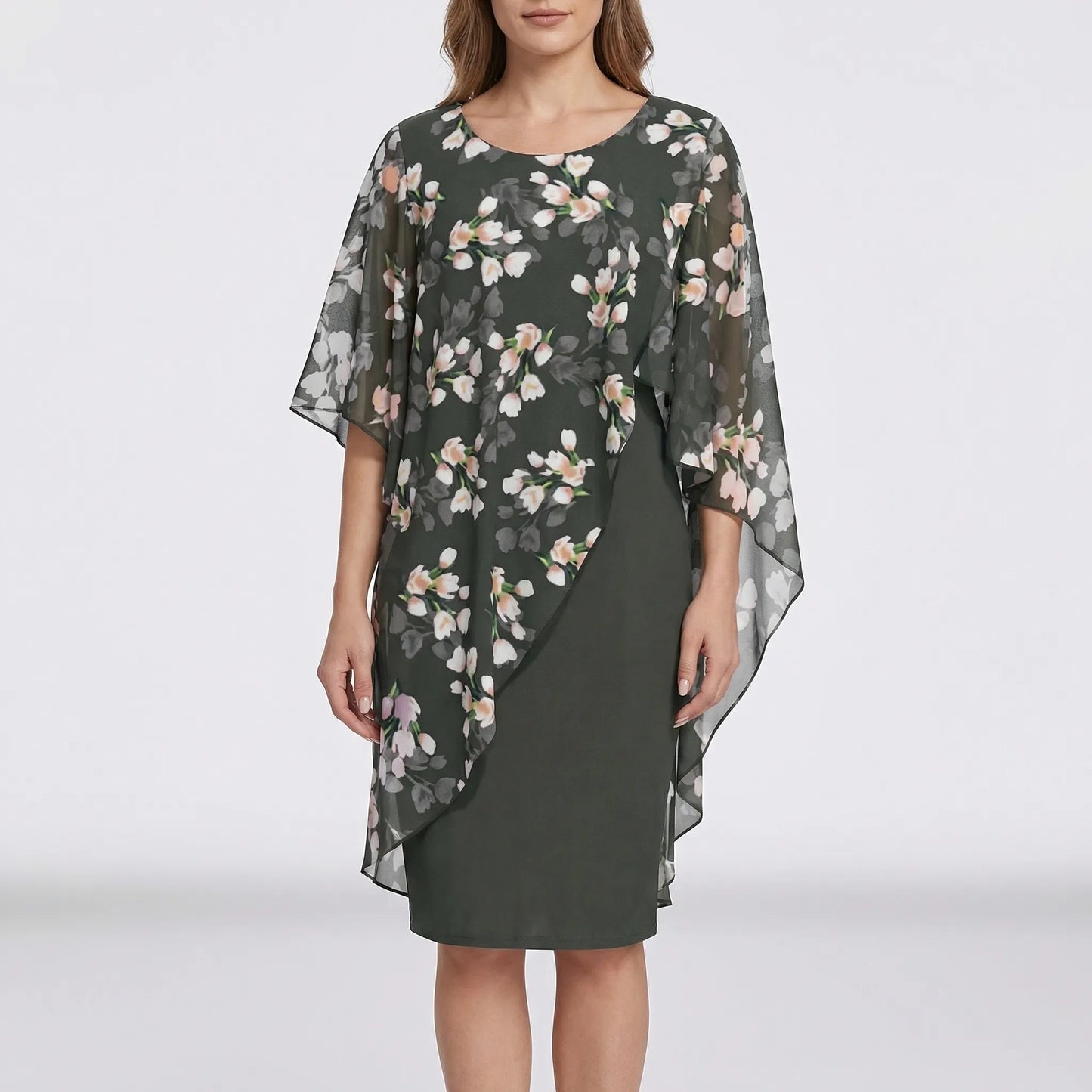 Damen Midikleid mit floralem Overlay in Marineblau Jully