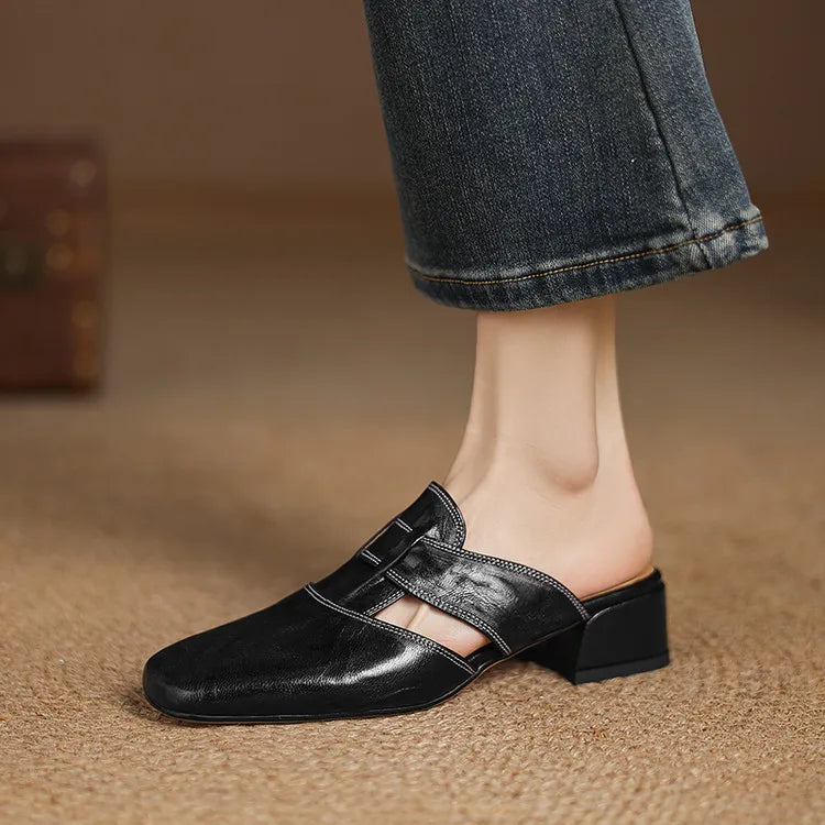 Damen Mules mit Cut-Outs aus echtem Leder Jully