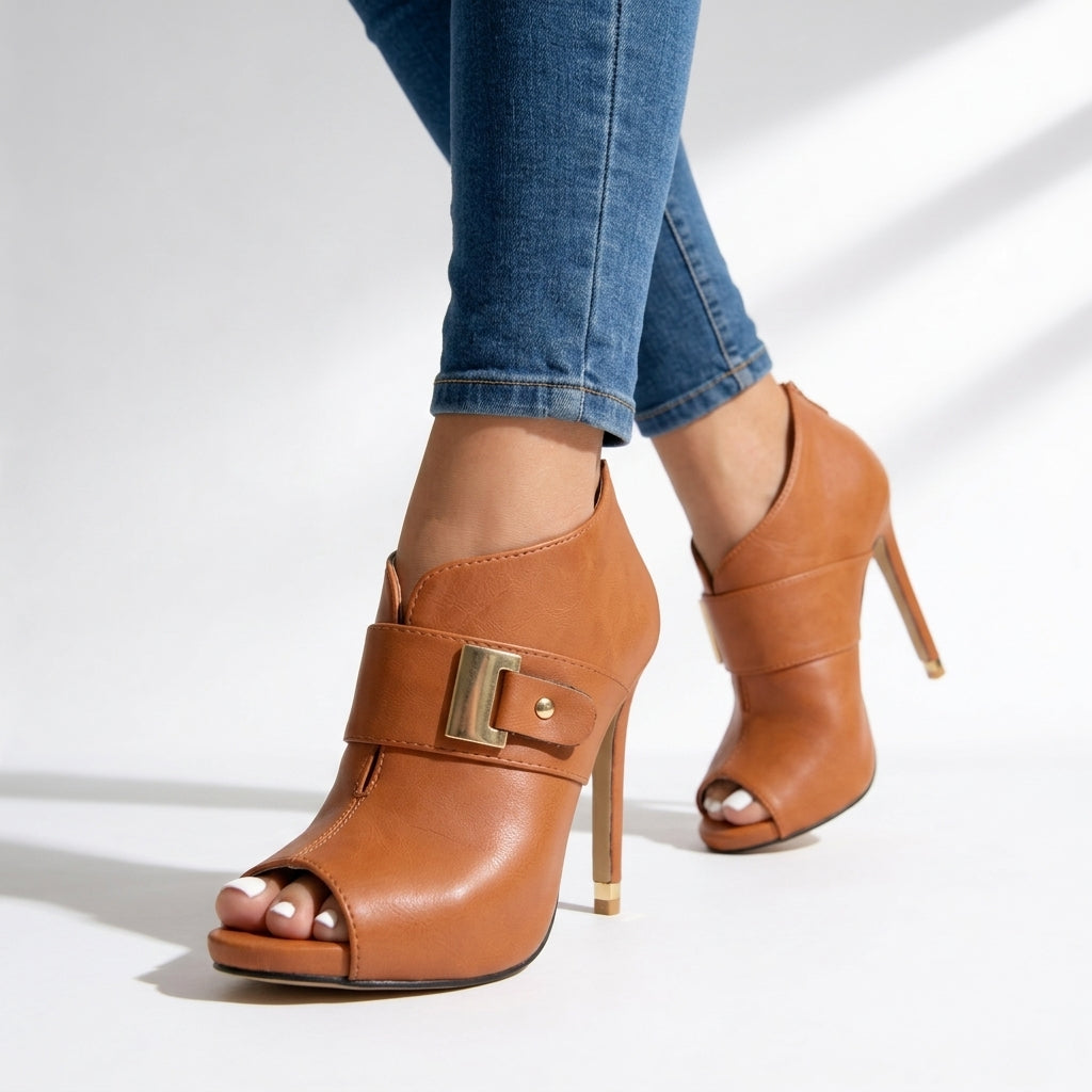 Damen Peep-Toe-Knöchelabsätze mit Goldschnallenriemen Jully