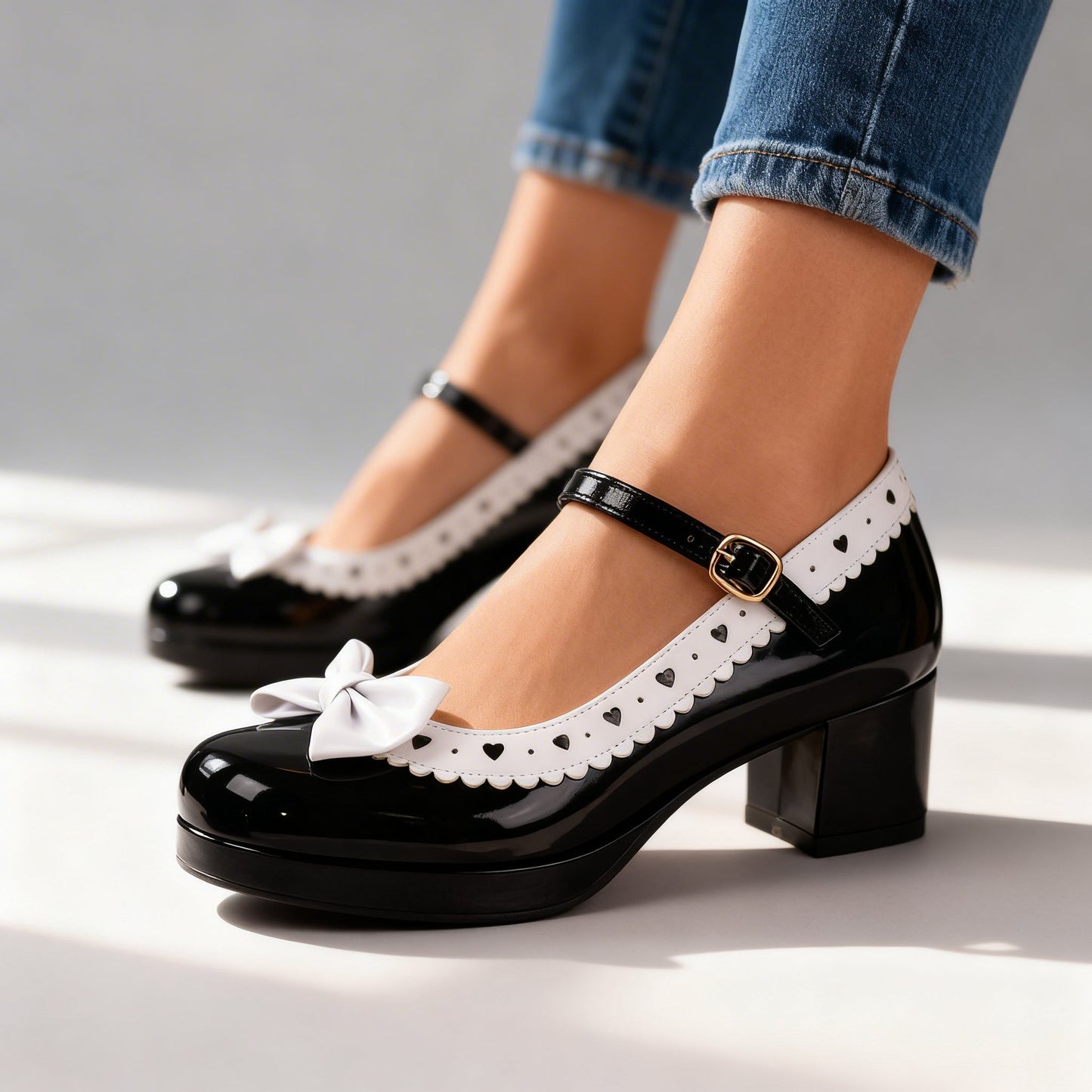 Damen Plateau-Loafer aus Lackleder mit Schleifendetail Jully