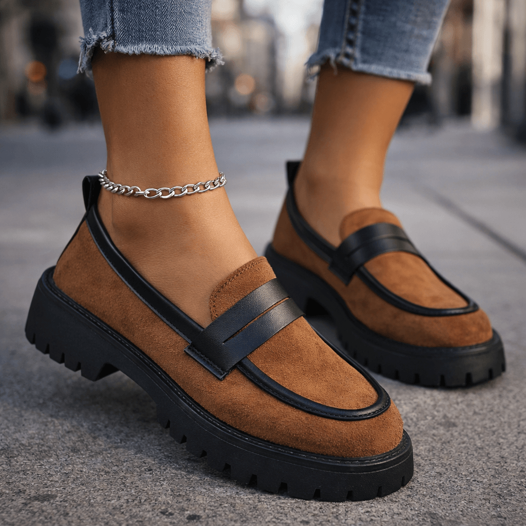 Damen Plateau-Loafer aus Wildleder mit Leopardenmuster Jully