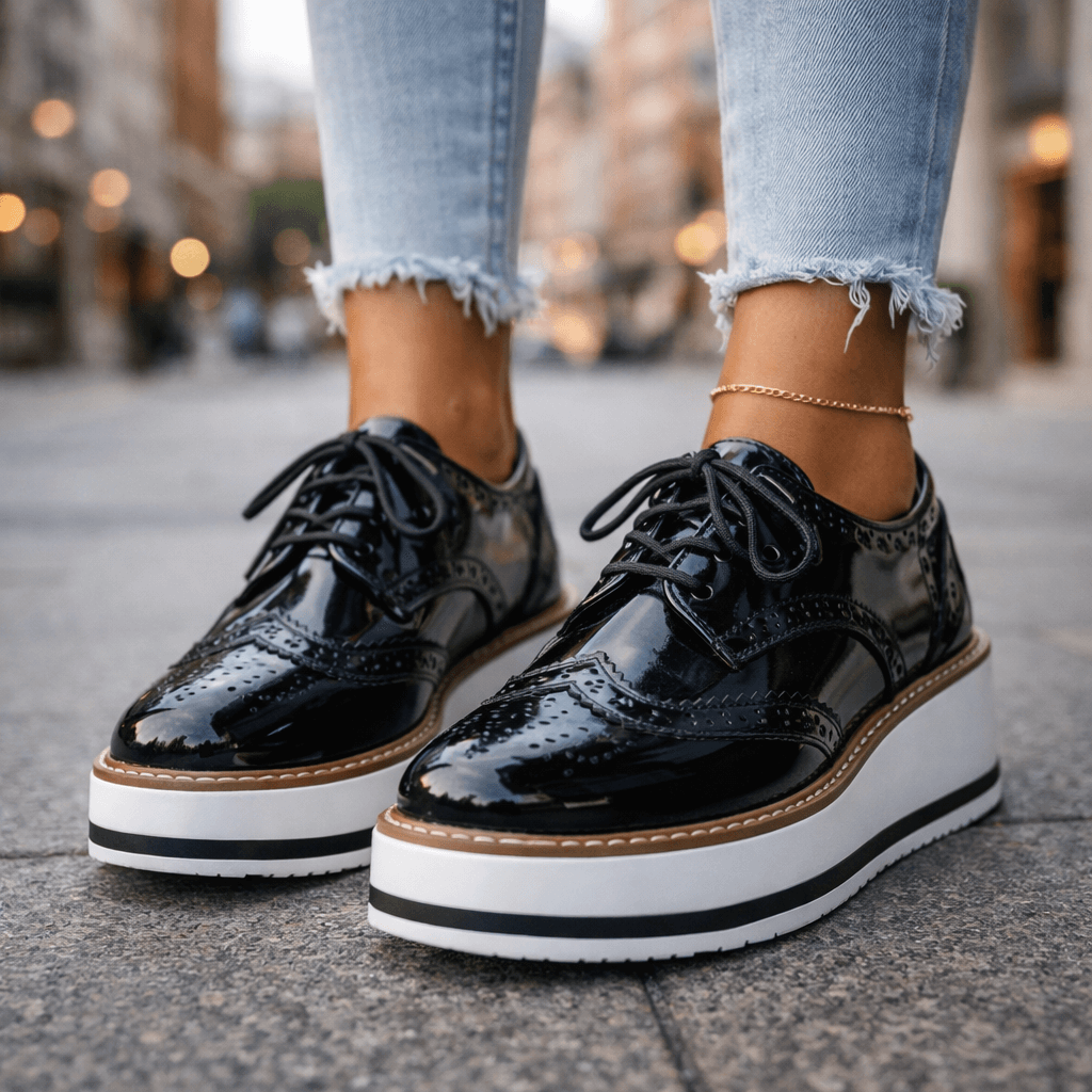 Damen Plateauschuhe aus Leder mit Brogue-Details Jully