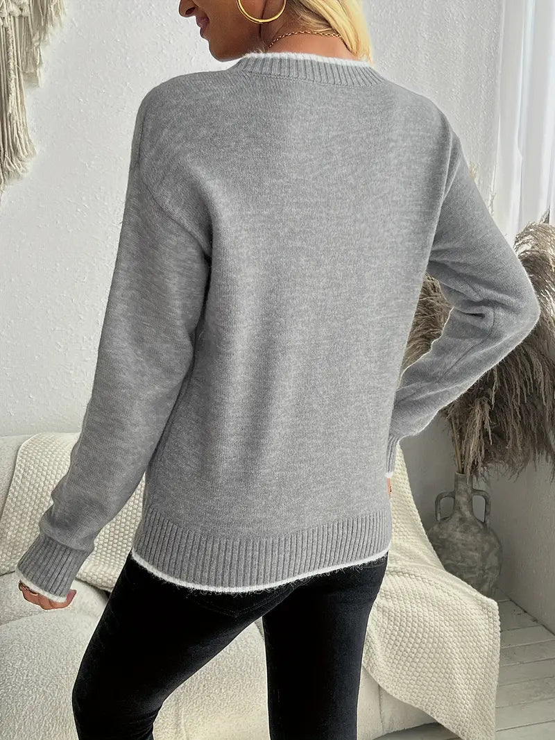 Damen Pullover Langarm mit Schneeflockenmuster Jully