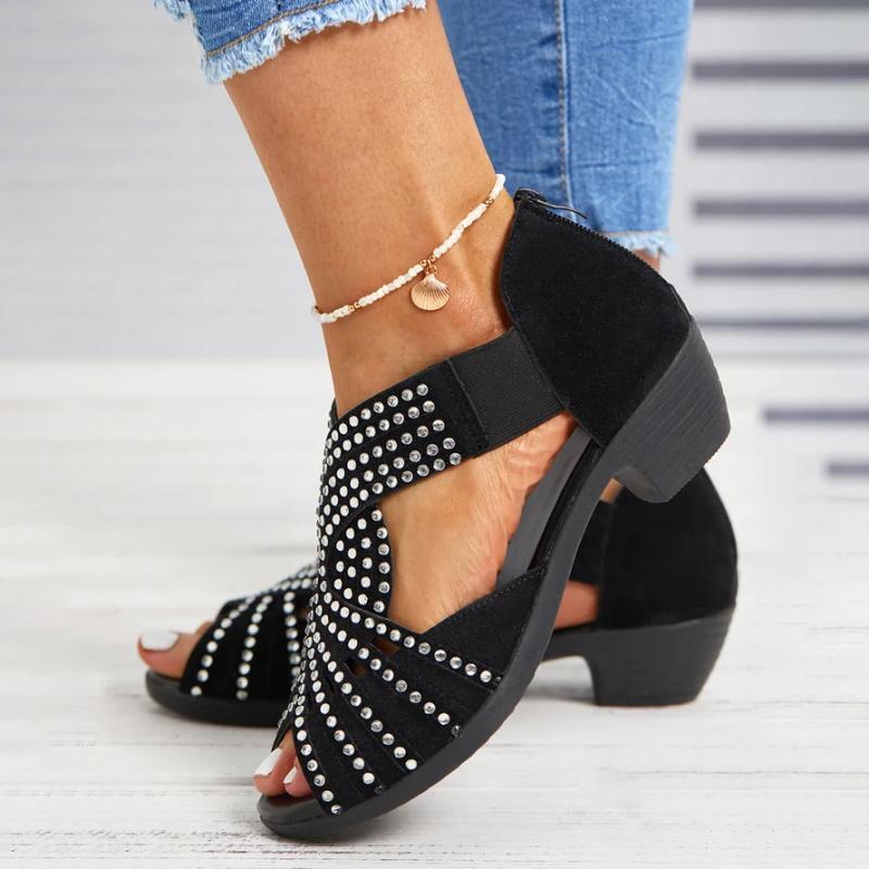 Damen Sandalen mit Strassverzierungen in Schwarz Jully