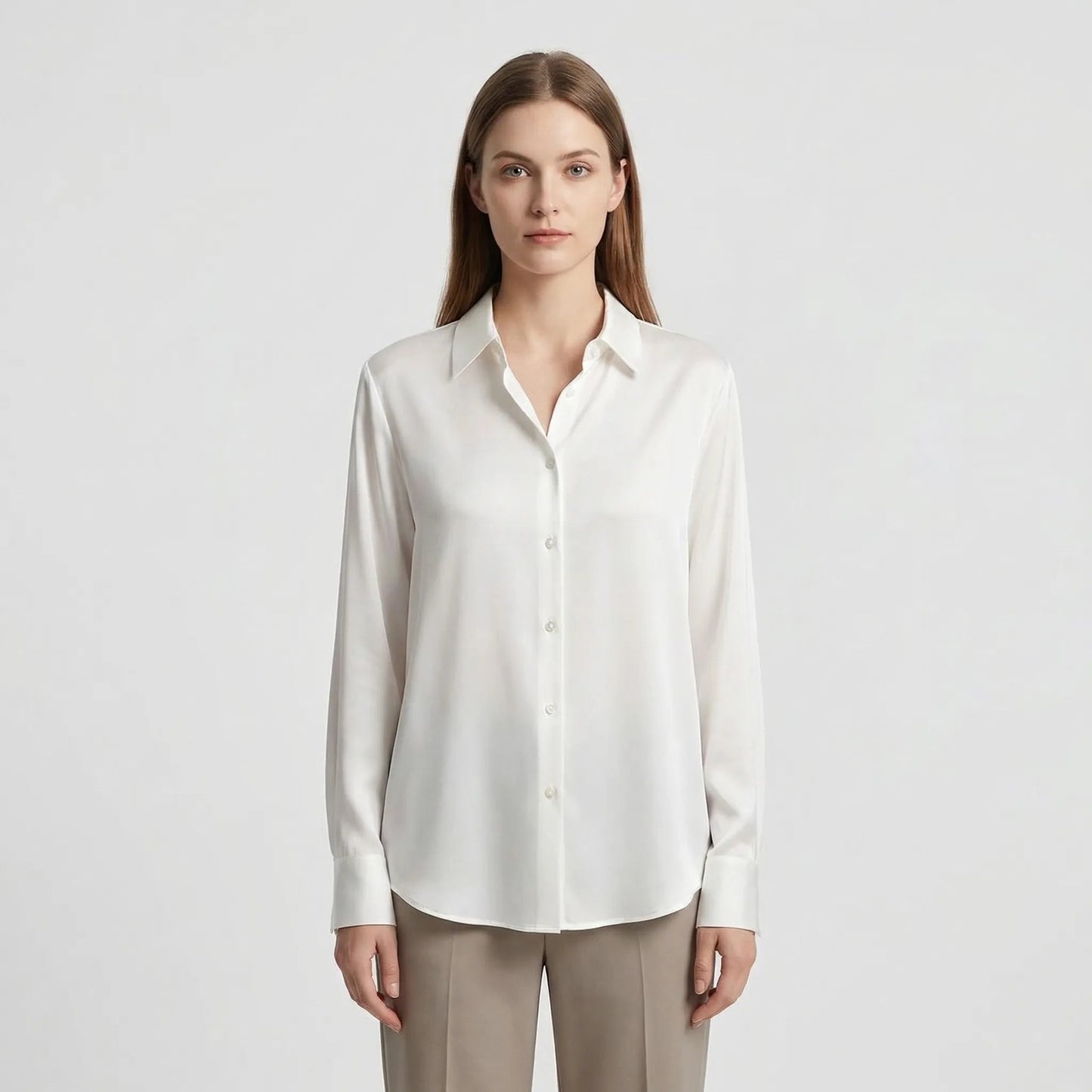 Damen Satin-Top mit klassischem Kragen in Beige Jully