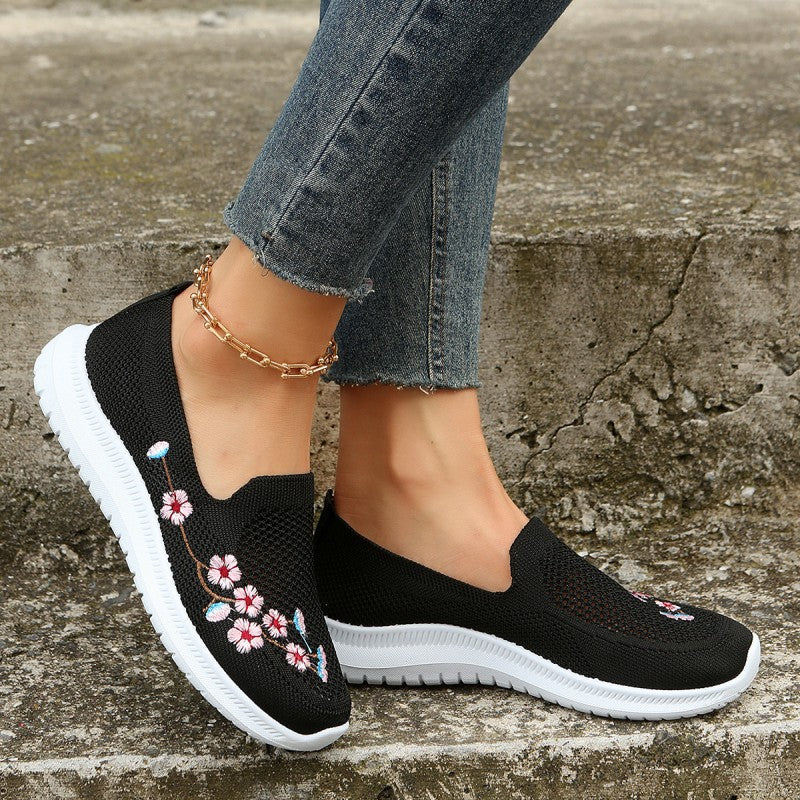 Damen Schuhe aus atmungsaktivem Netzgewebe mit Blumenstickerei Jully