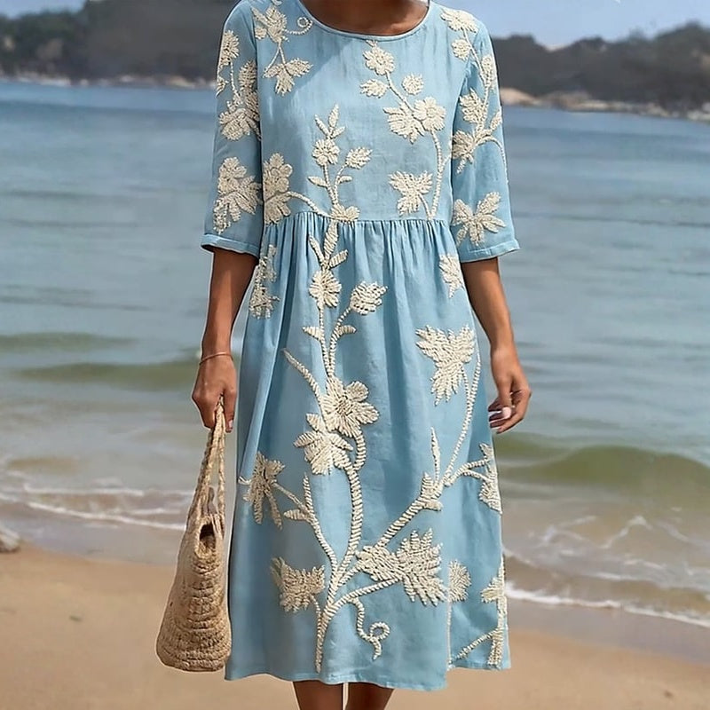 Damen Sommerkleid mit Blumendruck und Rundhalsausschnitt Jully