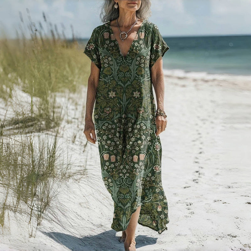 Damen Sommerkleid mit Blumendruck und V-Ausschnitt Jully