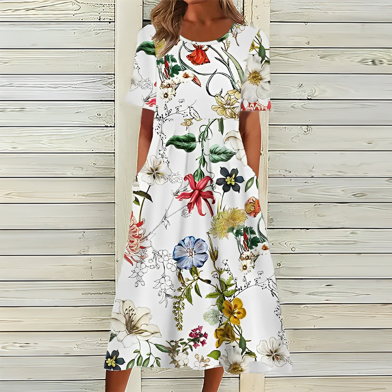 Damen Sommerkleid mit Blumenmuster in Midi-Länge Jully
