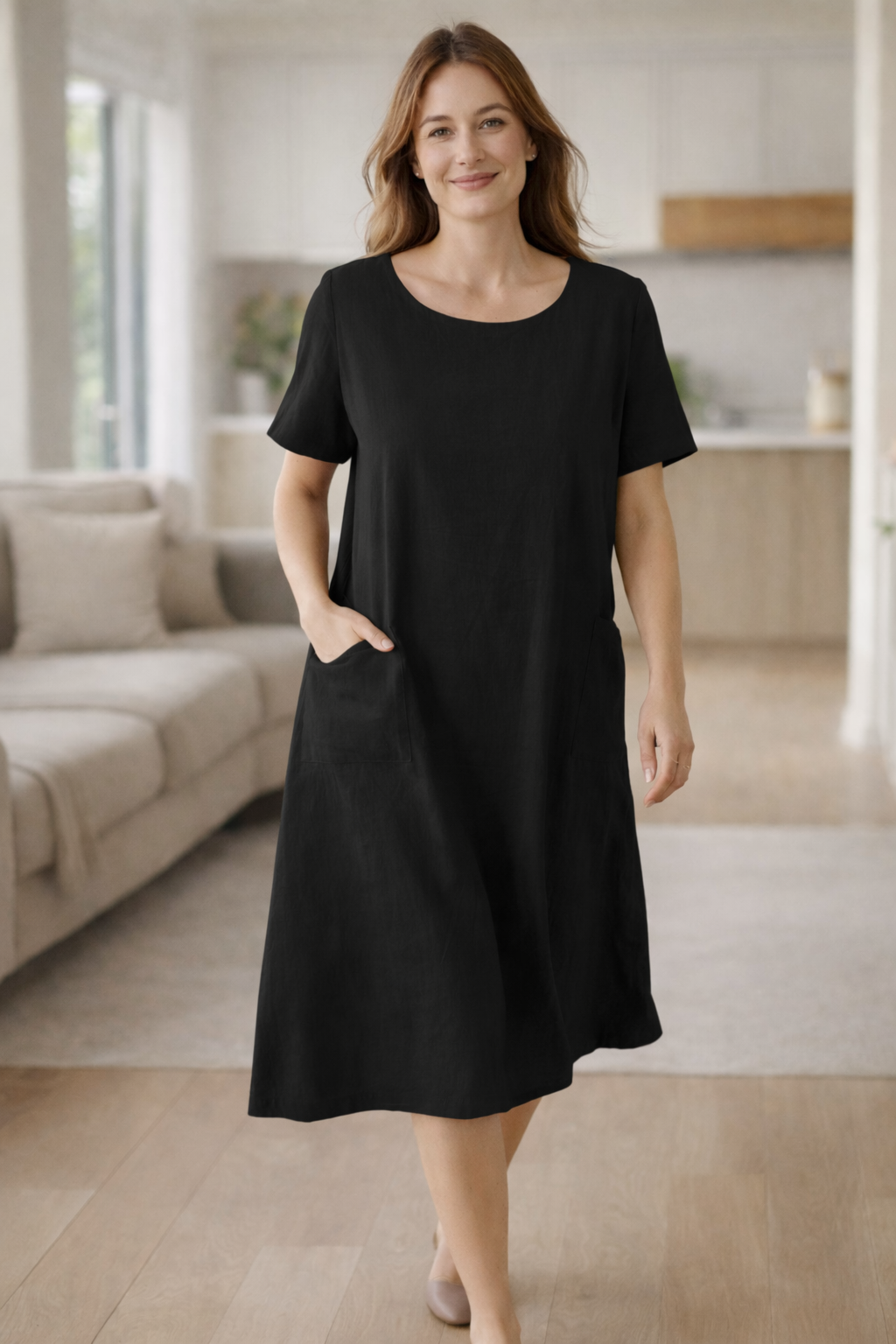 Damen Sommerkleid mit Taschen und kurzen Ärmeln Jully