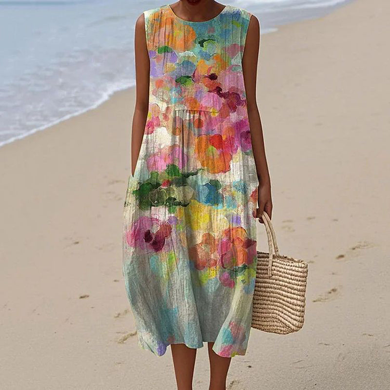 Damen Sommerkleid mit buntem Druck und Taschen Jully