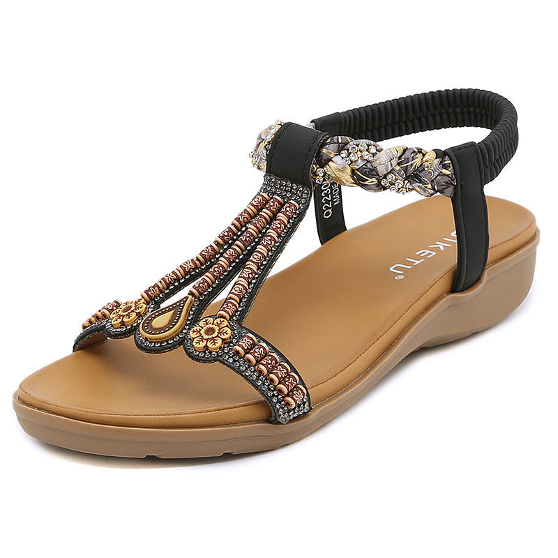 Damen Strandsandalen mit Blumenmuster und offenem Zehen Jully