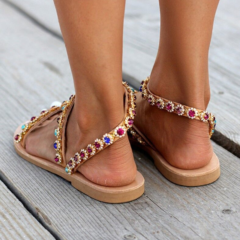 Damen Strandsandalen mit Strassverzierungen Jully