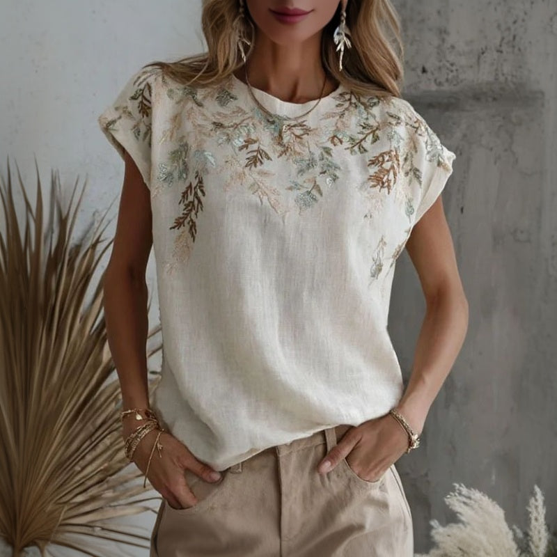 Damen T-Shirt mit Blätterprint aus Baumwolle Jully