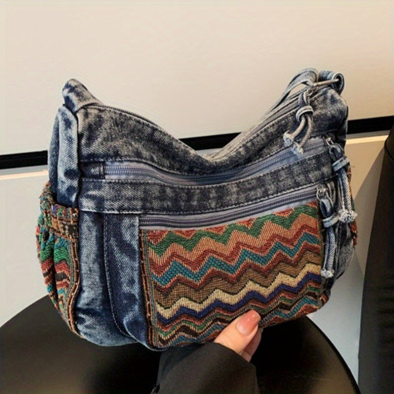 Damen Umhängetasche aus Denim mit Reißverschluss Jully