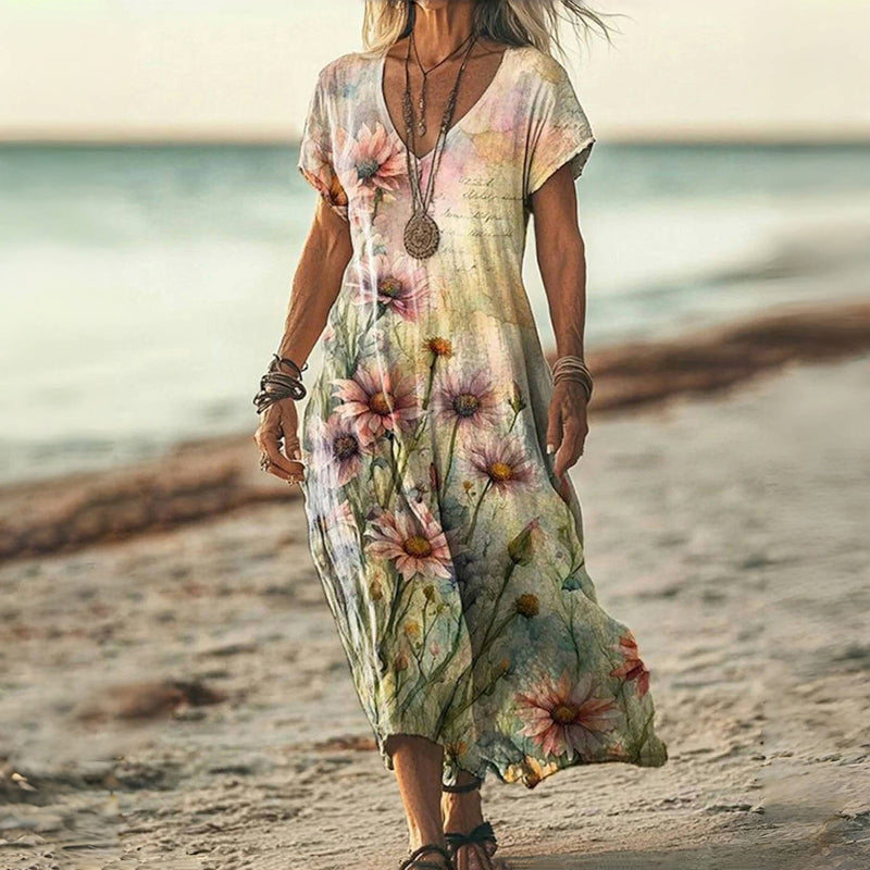 Damen Vintage-Kleid mit Blumendruck und V-Ausschnitt Jully