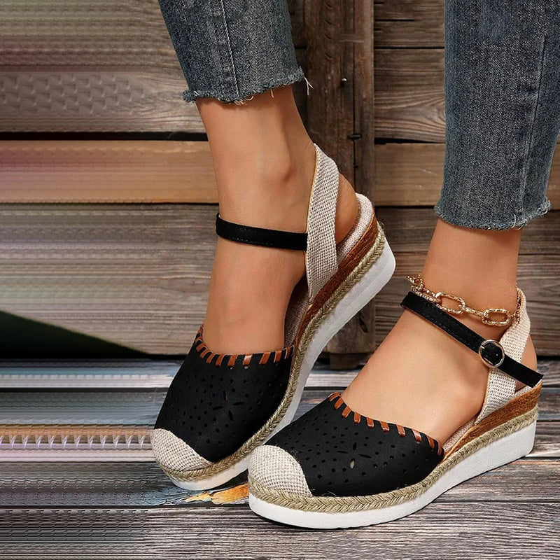 Damen Vintage-Sandalen mit Keilabsatz Jully