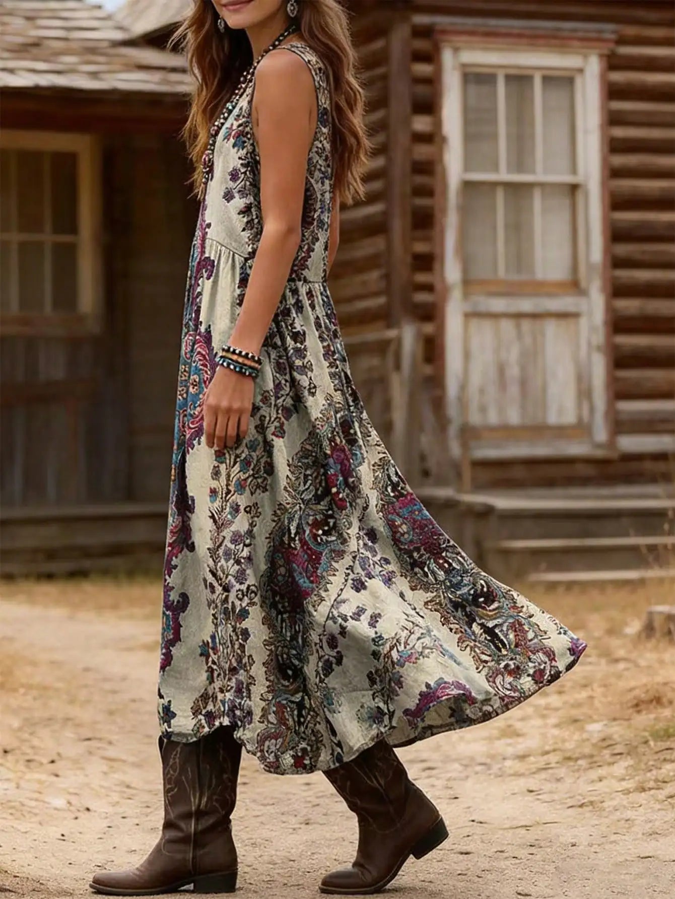 Damen ärmelloses Kleid im Vintage-Bohemian-Stil Jully
