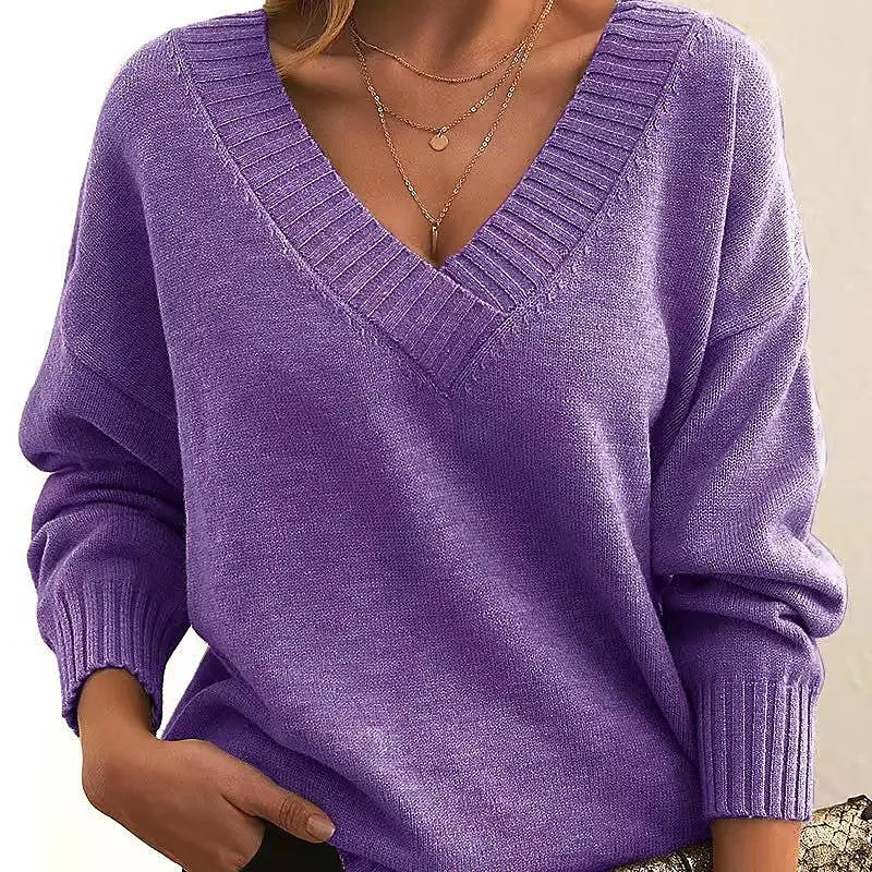 Women's Deep V Neck Wide Sleeve Sweater