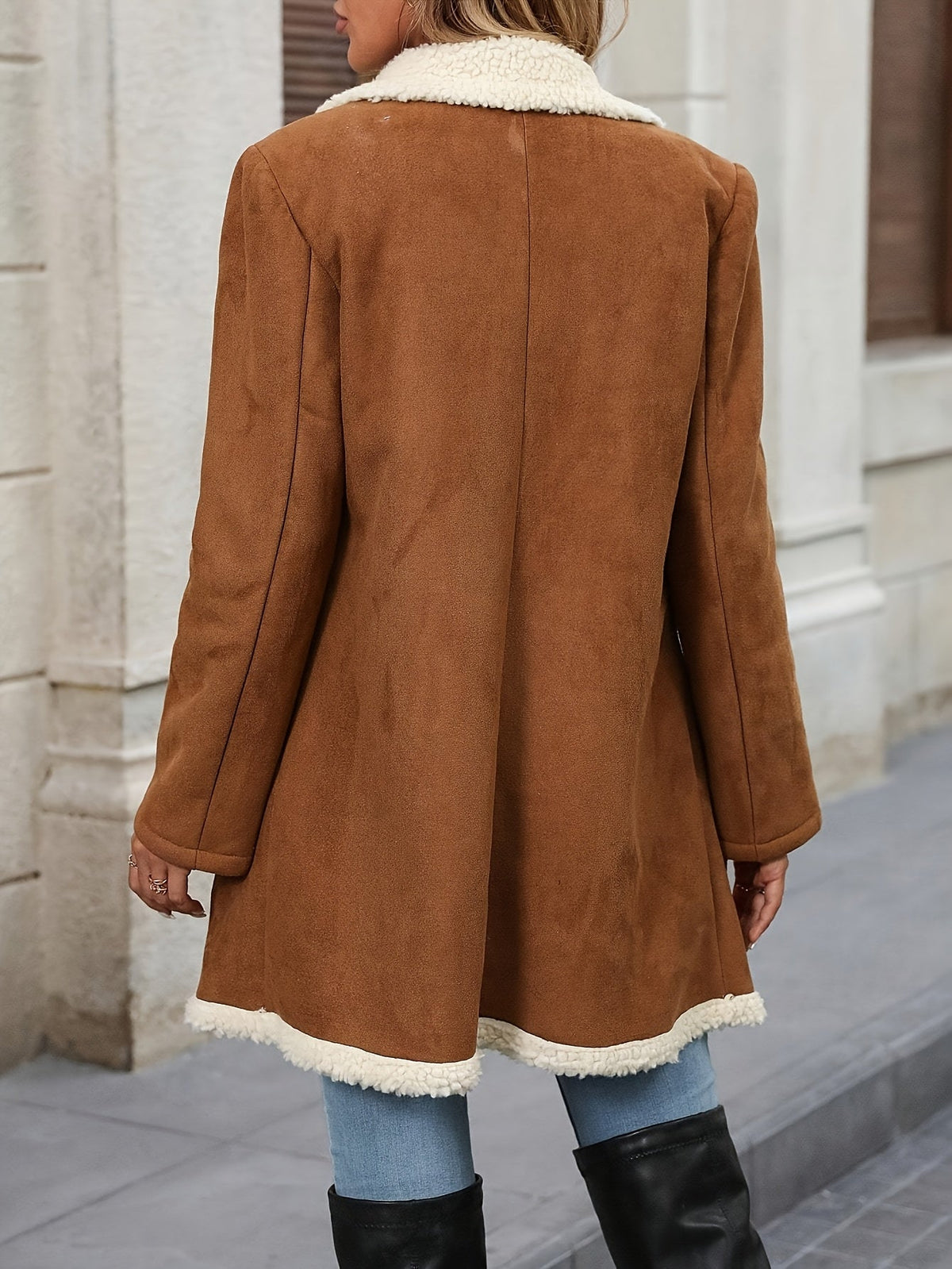 Women's Faux Suede Sherpa Collar Coat