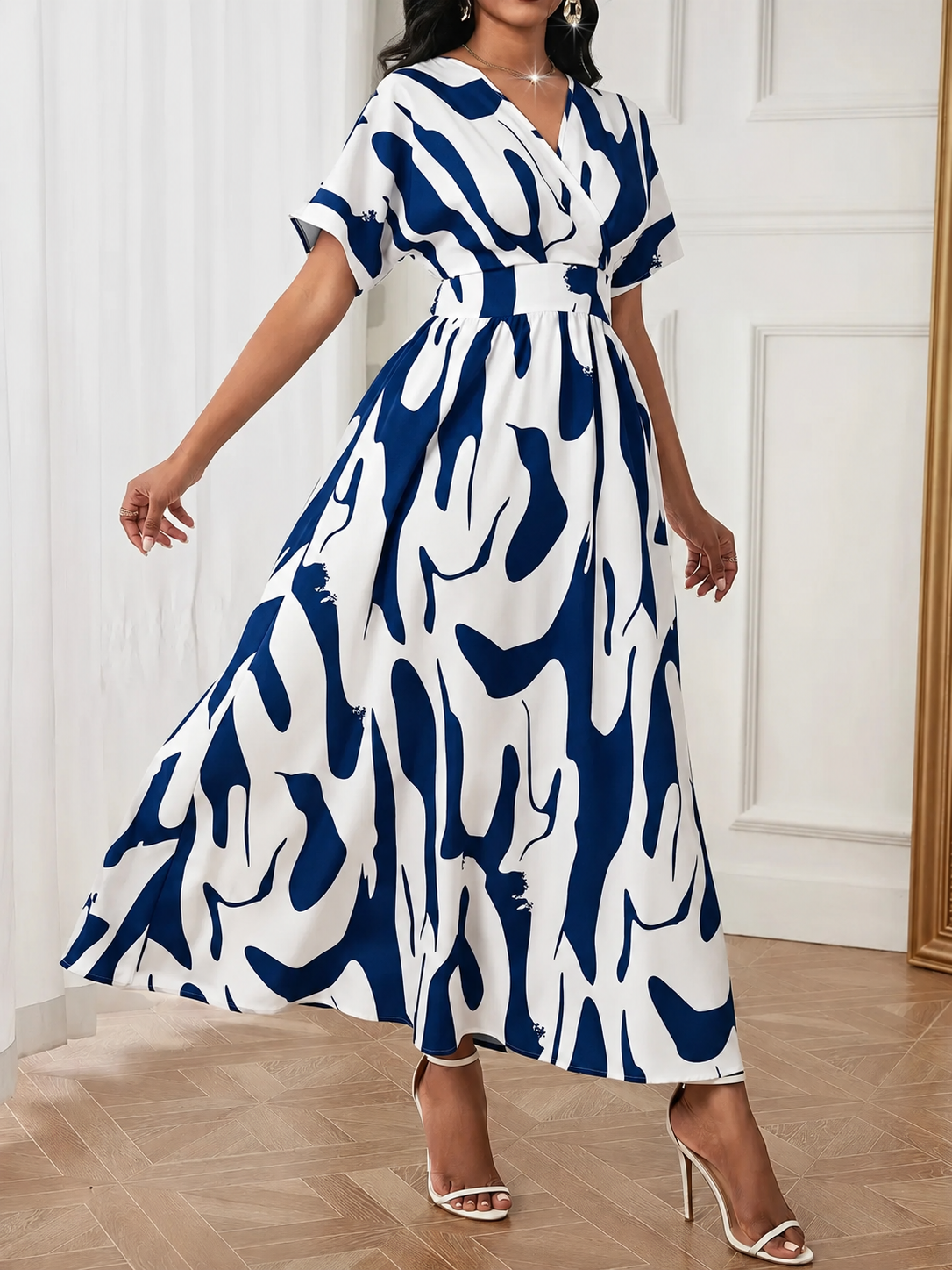 Damen Midikleid mit V-Ausschnitt und A-Linie Jully