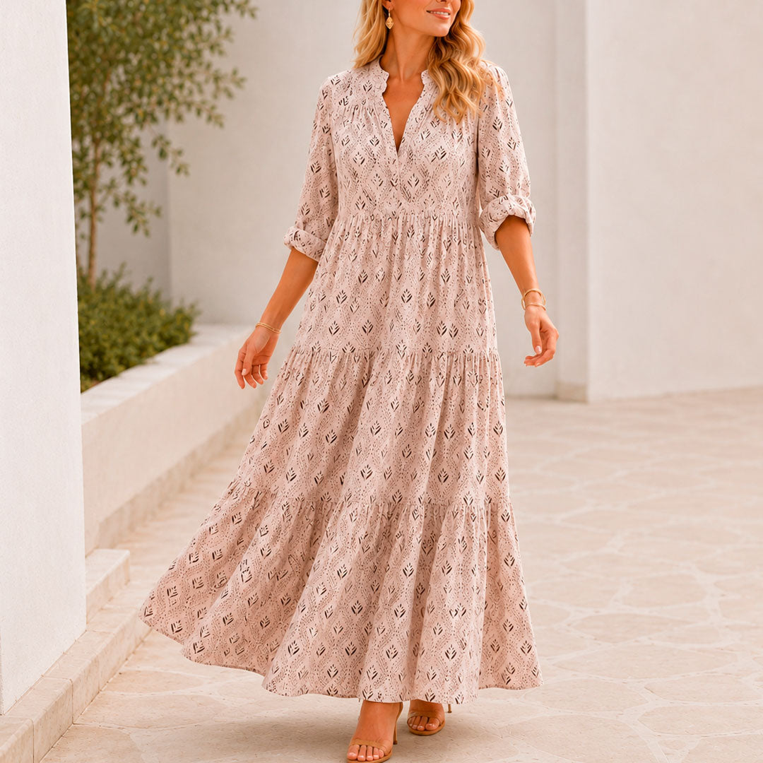 Damen Sommerkleid mit V-Ausschnitt aus leichtem Stoff Jully