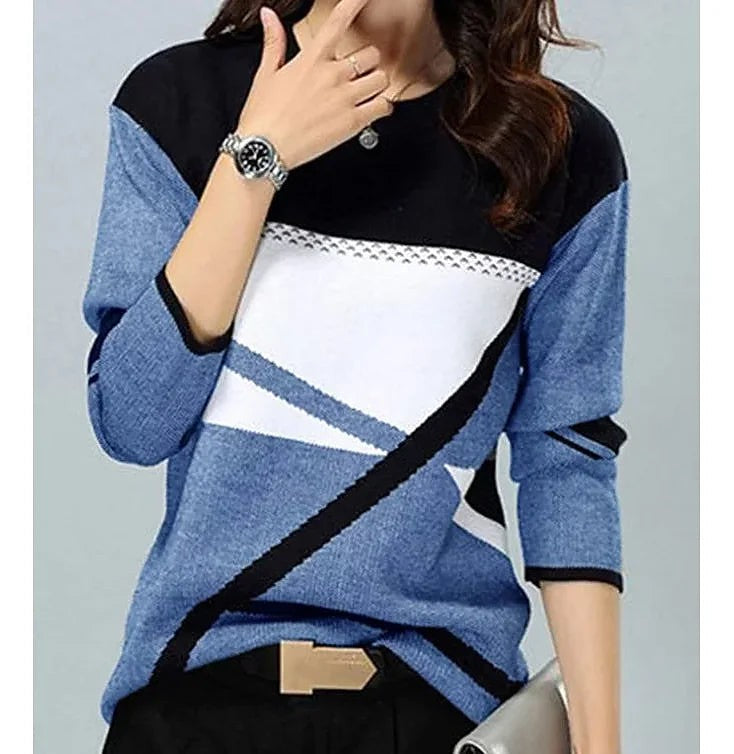 Women's Geometric Color Block Sweater Cut Out