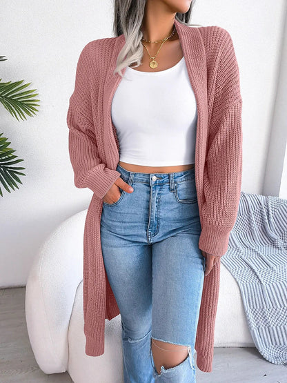 Women's Chunky Ribbed Open Cardigan Side Slits