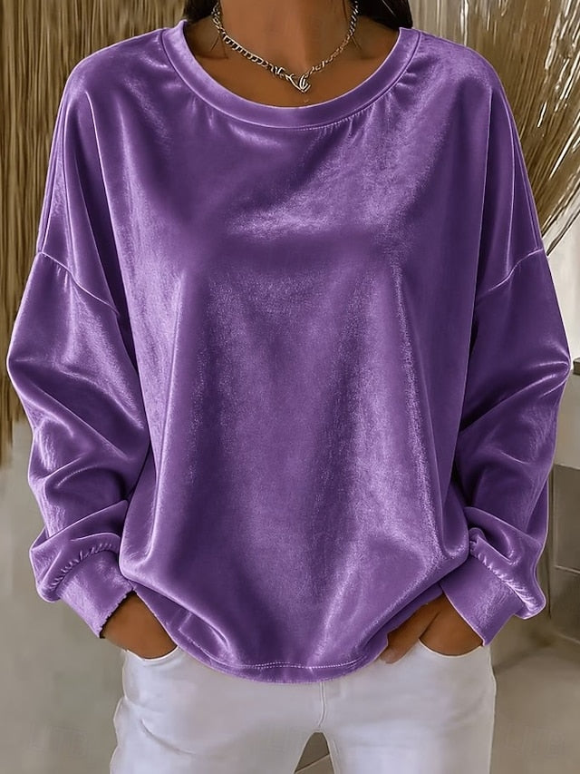 Women's Round Neck Fleece Sweatshirt Top