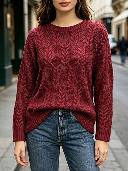 Women's Herringbone Knit Crew Neck Pullover
