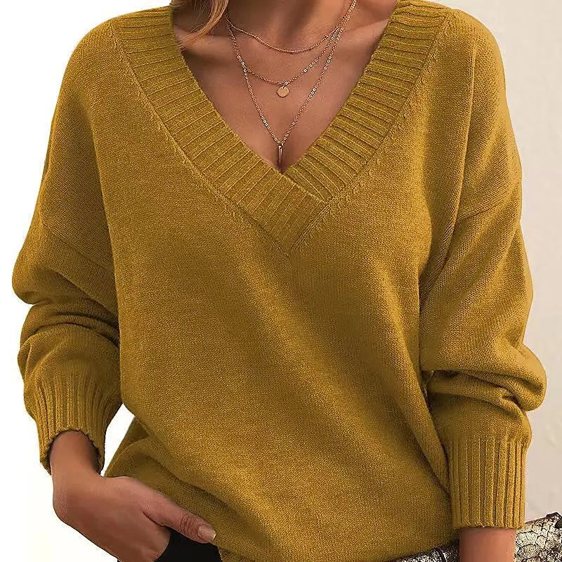Women's Deep V Neck Wide Sleeve Sweater