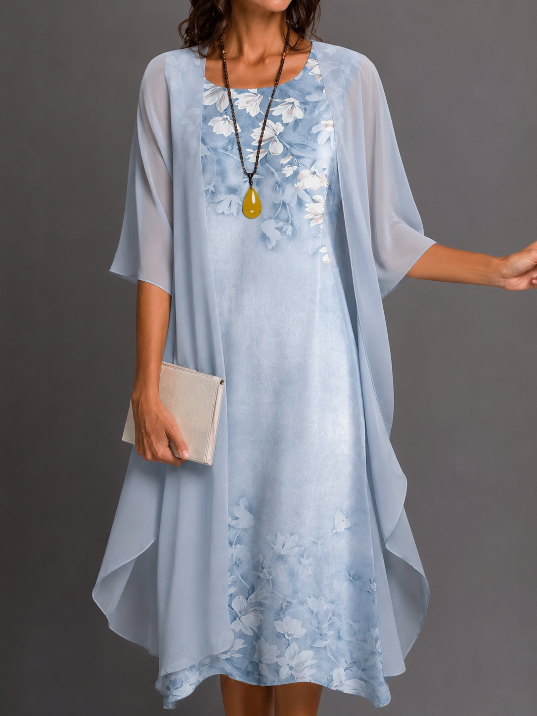 Damen Sommerkleid mit Blumendruck und Rundkragen Jully