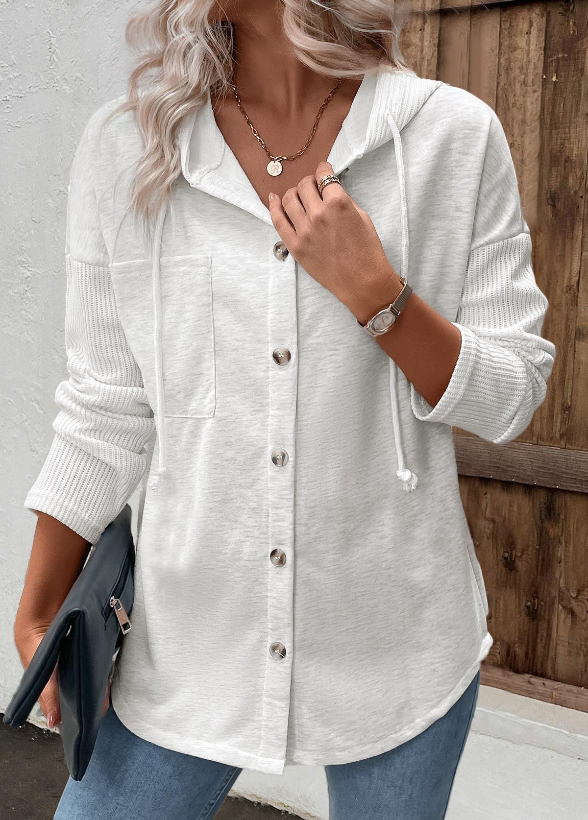 Women's Mixed Knit Panel Winter Hoodie