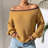 Women's Wide Neck Chunky Patchwork Sweater