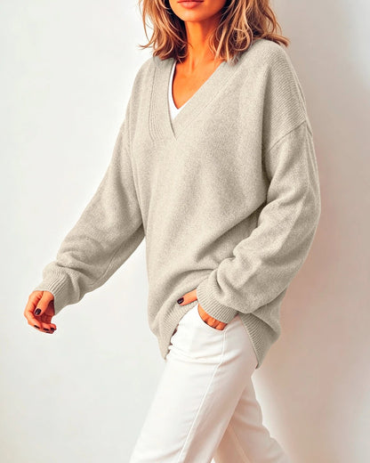 Women's Soft Knit Oversized V Neck Shoulder