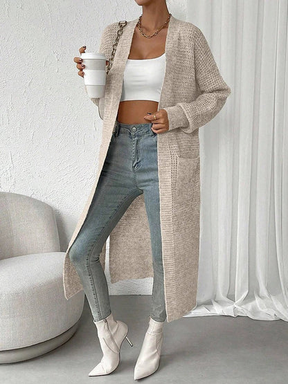 Women's Waffle Knit Duster Cardigan Side Slits