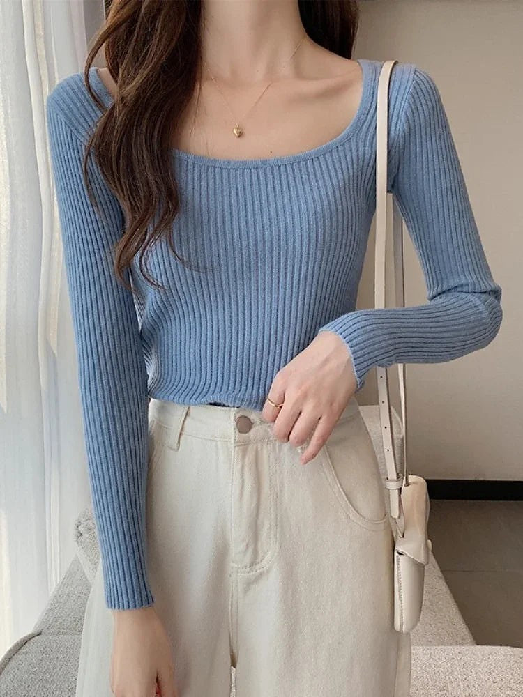 Women's Soft Knit Square Neck Ribbed Top