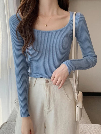 Women's Soft Knit Square Neck Ribbed Top