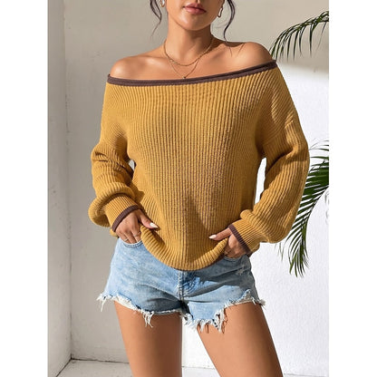 Women's Wide Neck Chunky Patchwork Sweater