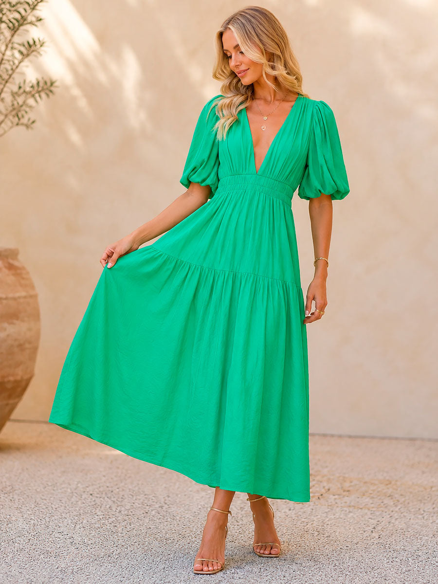 Damen Taillenkleid mit V-Ausschnitt in Midilänge Jully