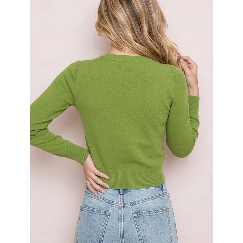 Women's Cropped Ribbed Button Knit Cardigan
