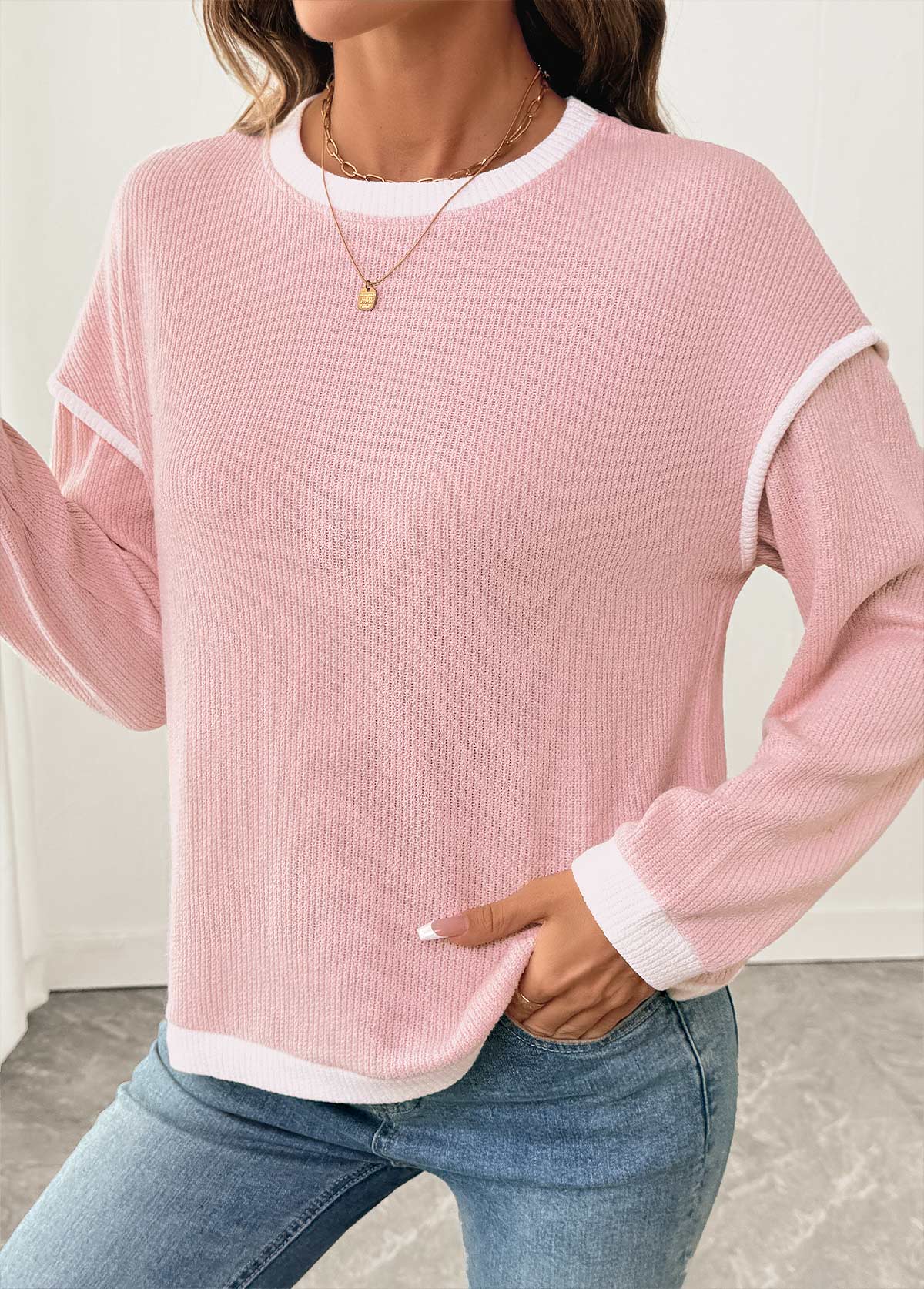 Women's Mixed Texture Patchwork Winter Sweatshirt